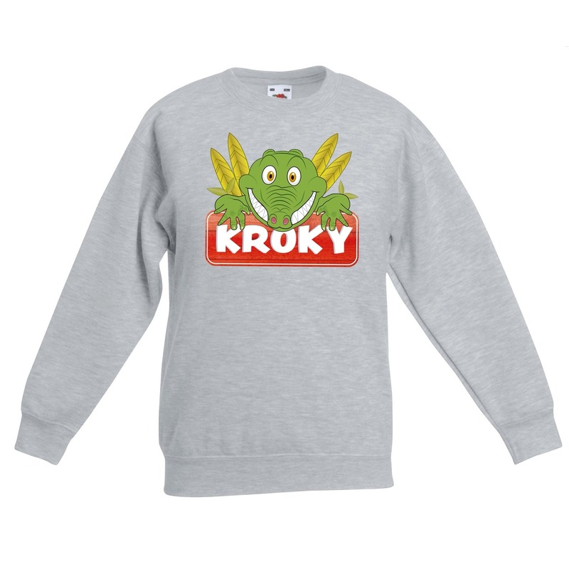 Bellatio Decorations Kroky de krokodil sweater voor kinderen - unisex - krokodillen trui - Grijs