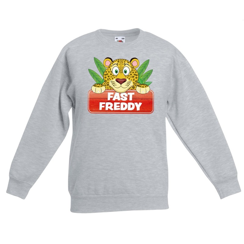 Bellatio Decorations Fast Freddy sweater voor kinderen - unisex - luipaarden trui - Grijs