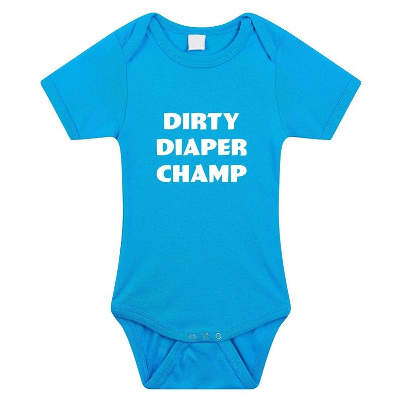 Bellatio Decorations Dirty Diaper Champ tekst baby rompertje jongens - Kraamcadeau - Babykleding - Blauw