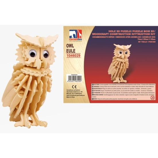 Houten dieren 3D puzzel uil - Speelgoed bouwpakket - Bruin