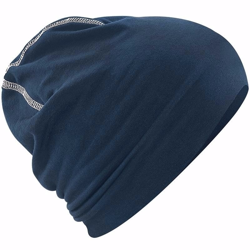 Beechfield Katoenen sport beanie navy blauw voor volwassenen