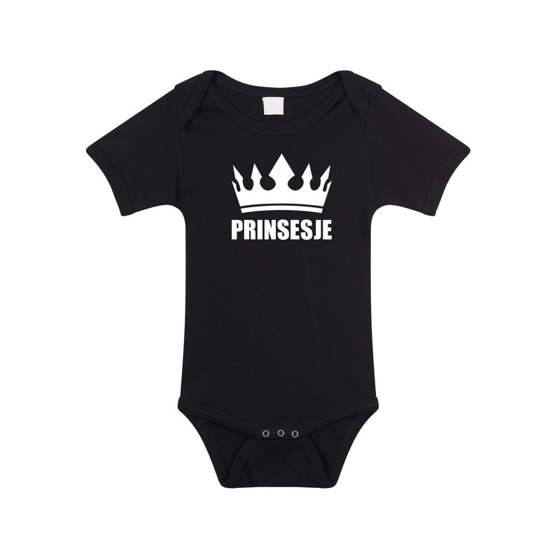 Bellatio Decorations Prinsesje met kroon baby rompertje meisjes - Kraamcadeau - Babykleding - Zwart