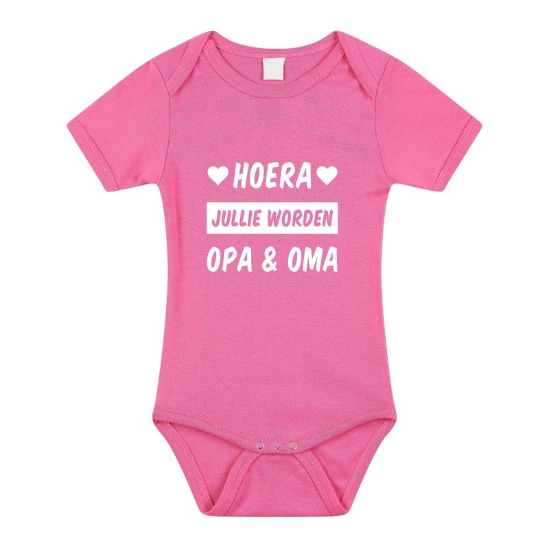 Bellatio Decorations Hoera jullie worden opa en oma tekst baby rompertje meisjes - Kraamcadeau - Babykleding - Roze