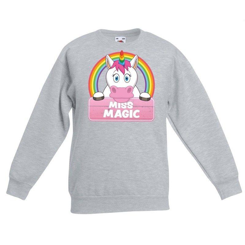 Bellatio Decorations Miss Magic de eenhoorn sweater voor meisjes - eenhoorns trui - Grijs