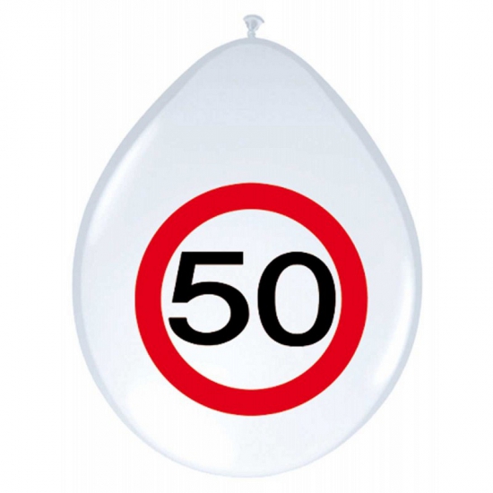 Folat 8x stuks Ballonnen 50 jaar verkeersbord versiering