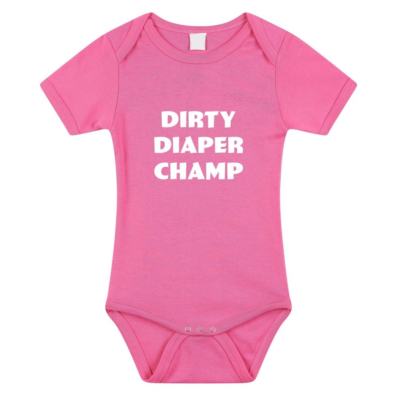 Bellatio Decorations Dirty Diaper Champ tekst baby rompertje meisjes - Kraamcadeau - Babykleding - Roze