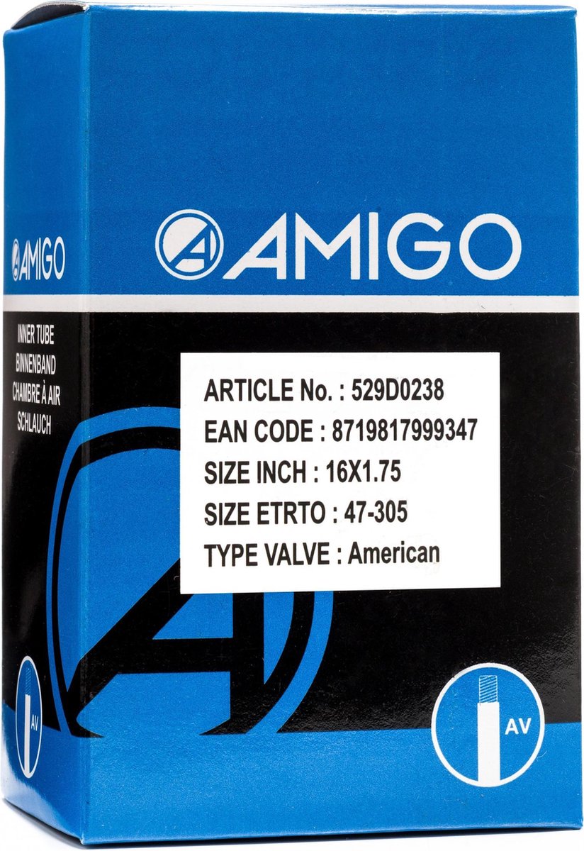 Amigo Binnenband 16 x 1.75 (47 305) AV 48 mm - Zwart