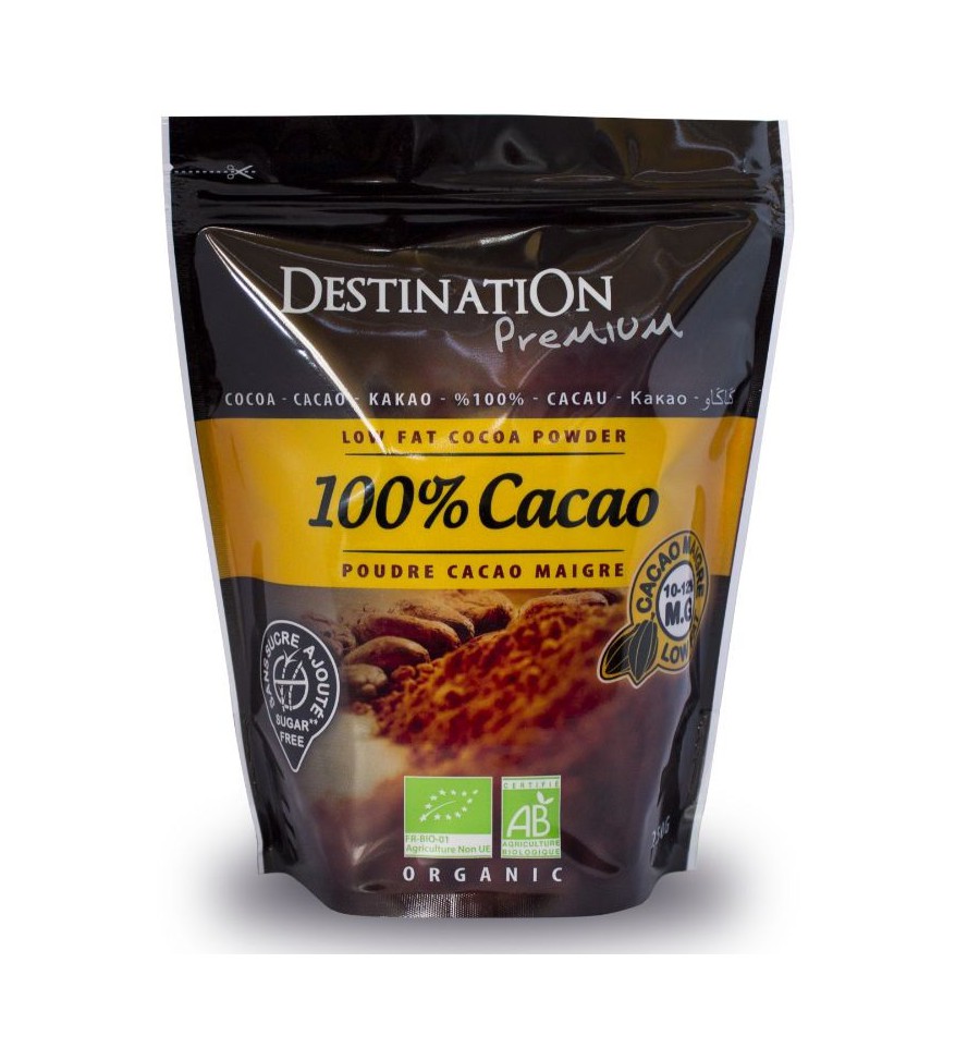 Destination Cacao 100% mager 10-12% 250 gram