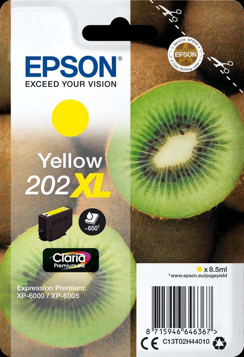 Epson Kiwi Singlepack Yellow 202XL Claria Premium Ink - Geel