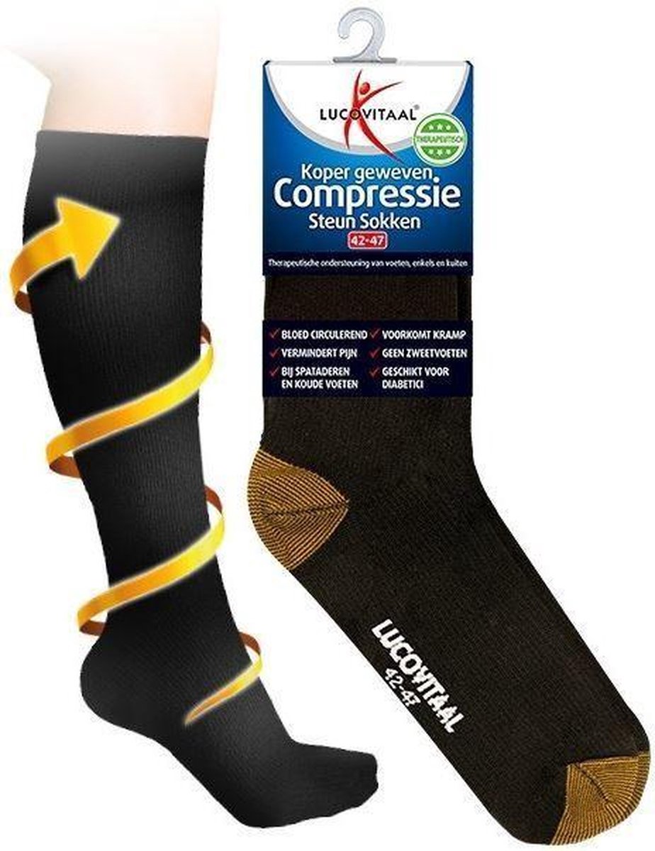 Lucovitaal Koper Geweven Compressie Steun Sokken Maat 42-47