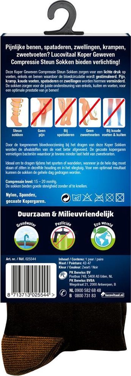 Lucovitaal Koper Geweven Compressie Steun Sokken Maat 42-47
