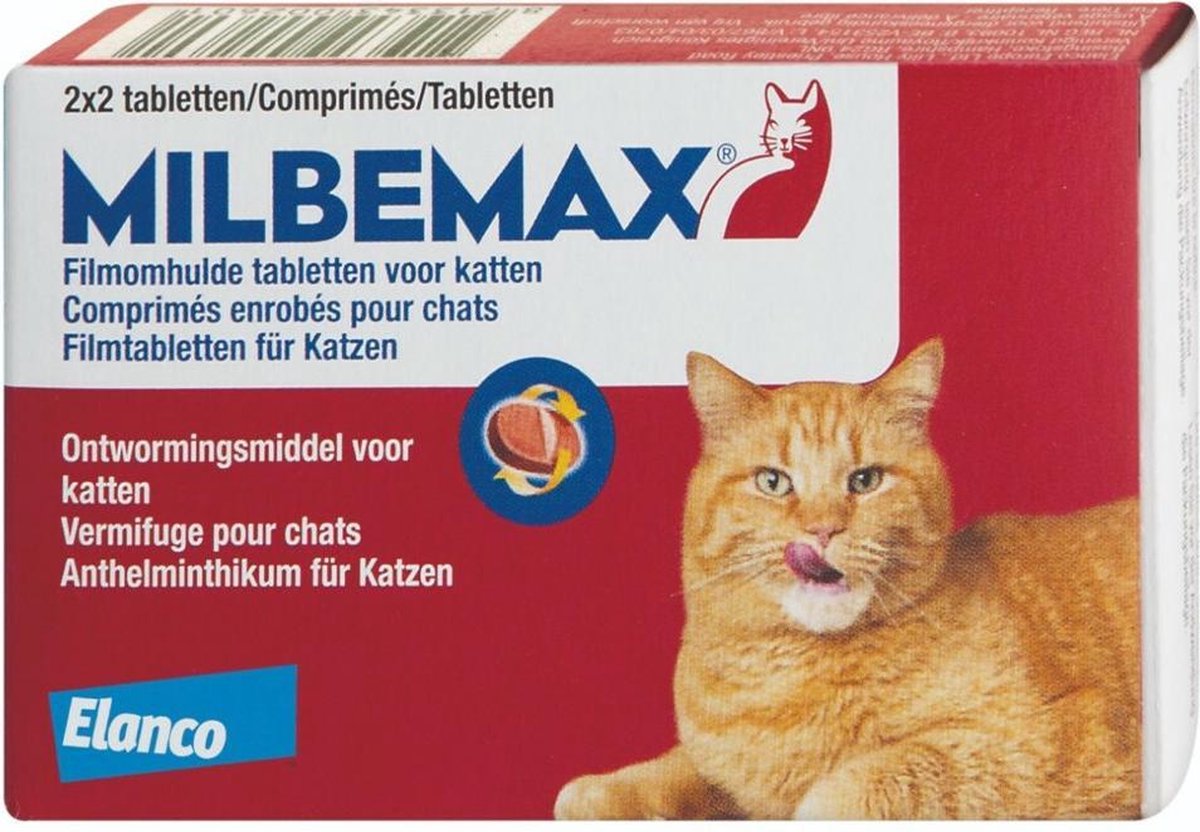Milbemax Tabletten Kat Groot 4 tabl. groter dan 2kg - Rood