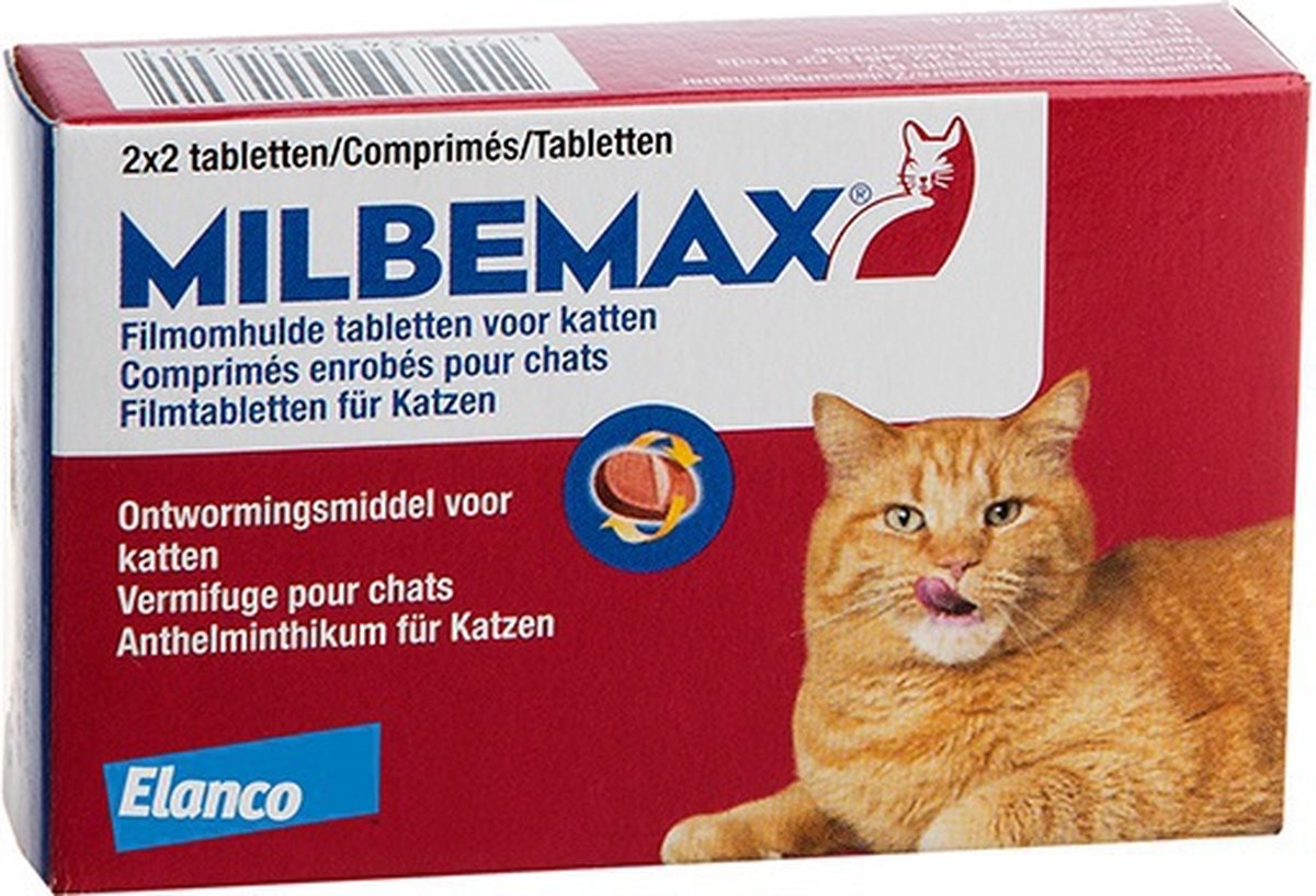 Milbemax Tabletten Kat Groot 4 tabl. groter dan 2kg - Rood