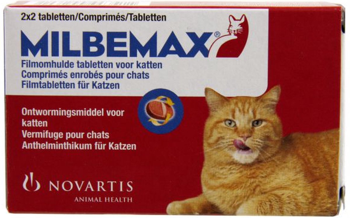 Milbemax Tabletten Kat Groot 4 tabl. groter dan 2kg - Rood