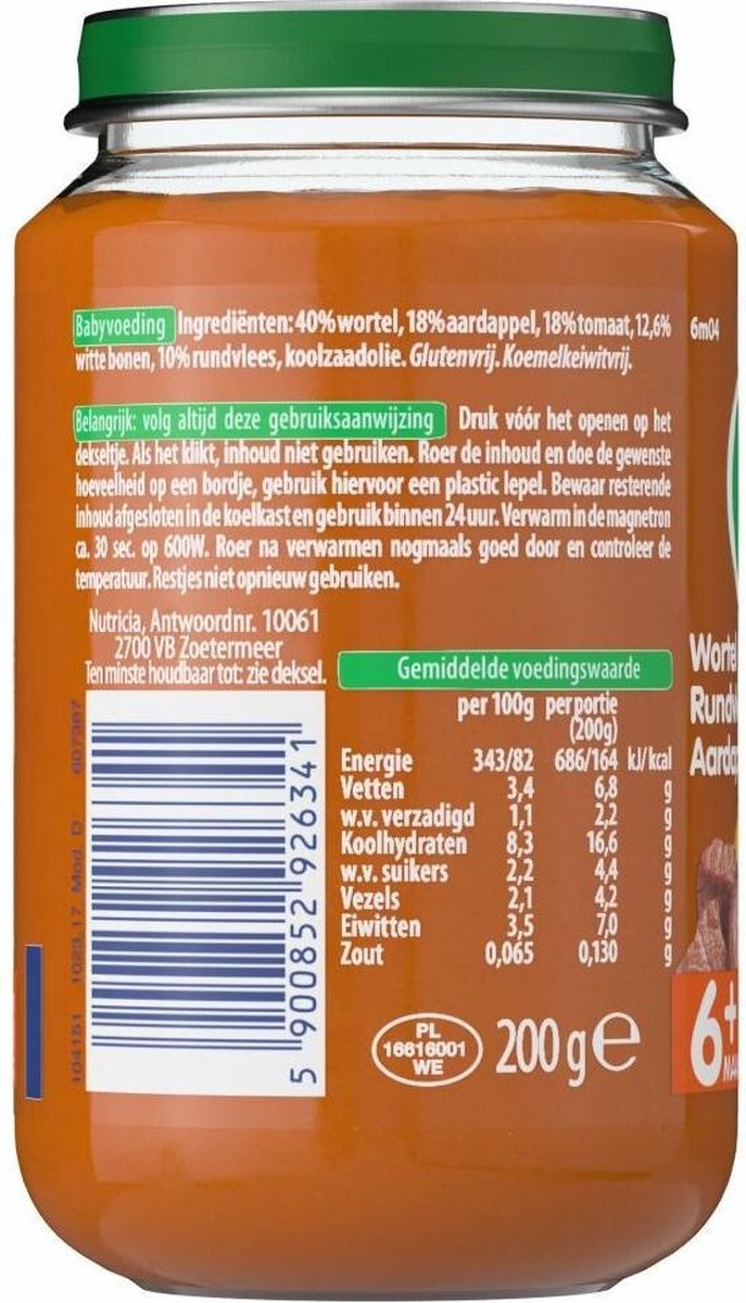 Olvarit 6m04 Wortel Rundvlees Aard 200gram