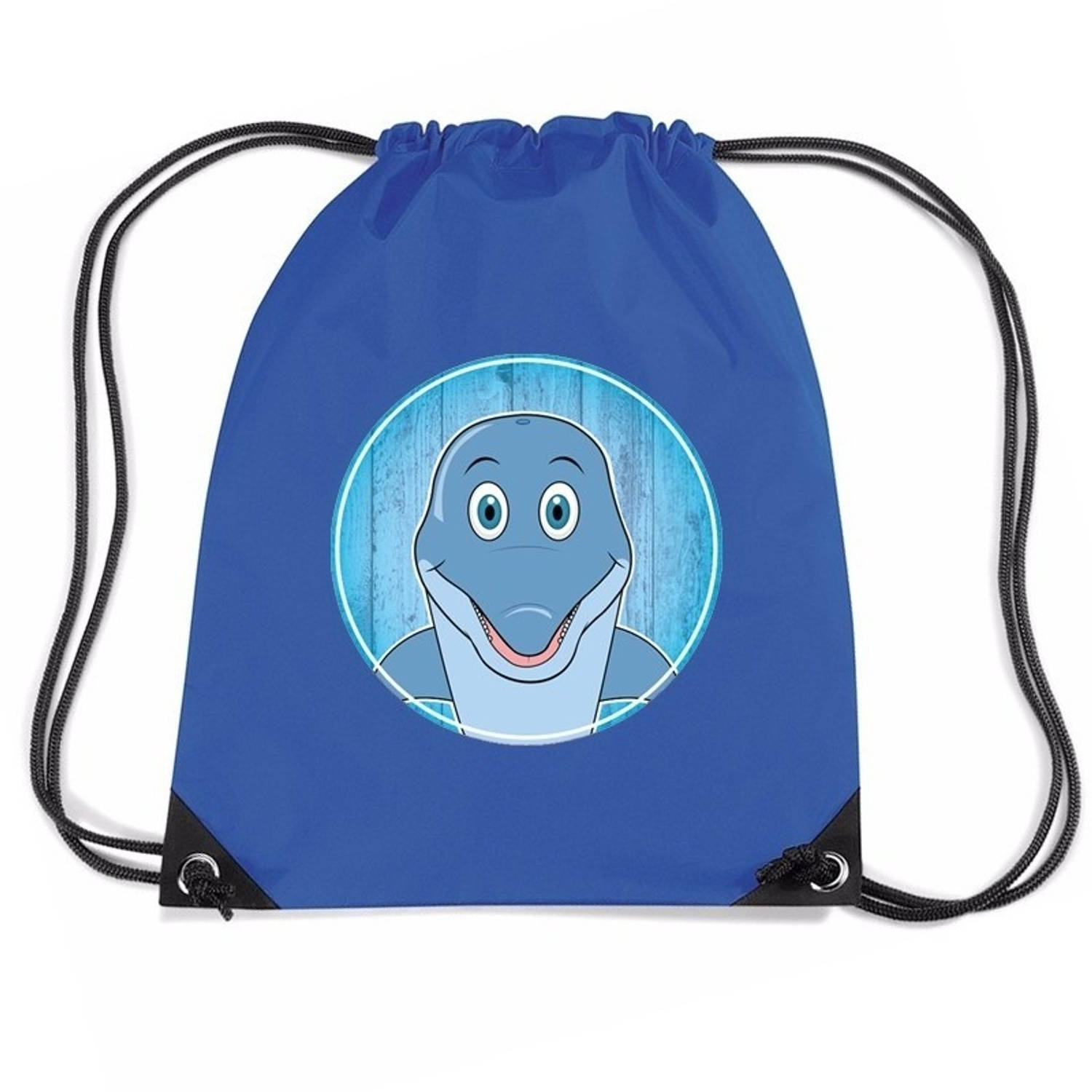 Bellatio Decorations Dolfijnen Rijgkoord Rugtas / Gymtas 11 Liter - Voor Kinderen - Blauw