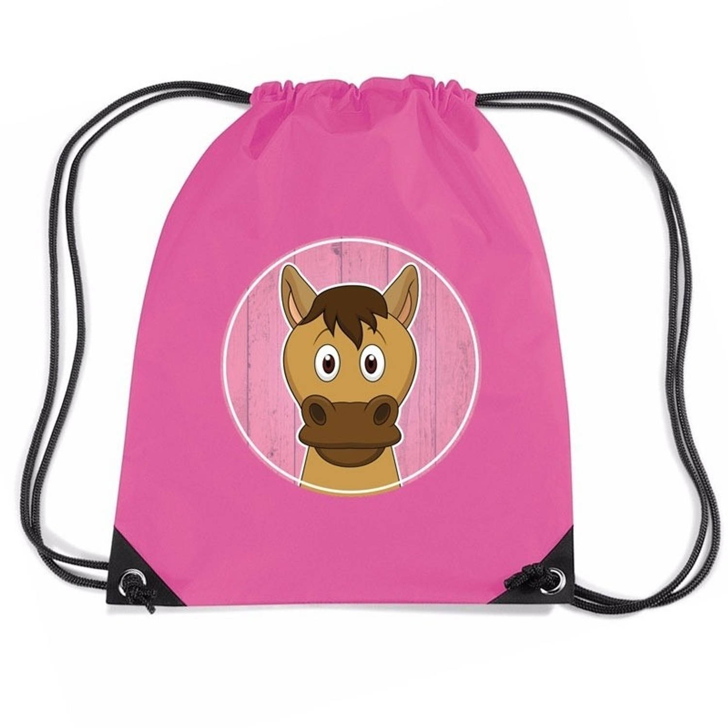 Bellatio Decorations Paarden Rijgkoord Rugtas / Gymtas 11 Liter - Voor Kinderen - Roze