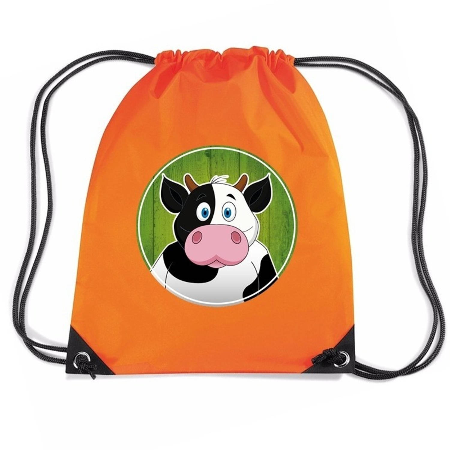 Bellatio Decorations Koeien Rijgkoord Rugtas / Gymtas 11 Liter - Voor Kinderen - Oranje