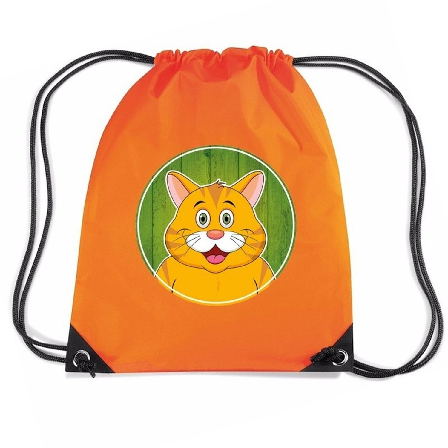 Bellatio Decorations Rode Kat / Poes Rijgkoord Rugtas / Gymtas 11 Liter - Voor Kinderen - Oranje