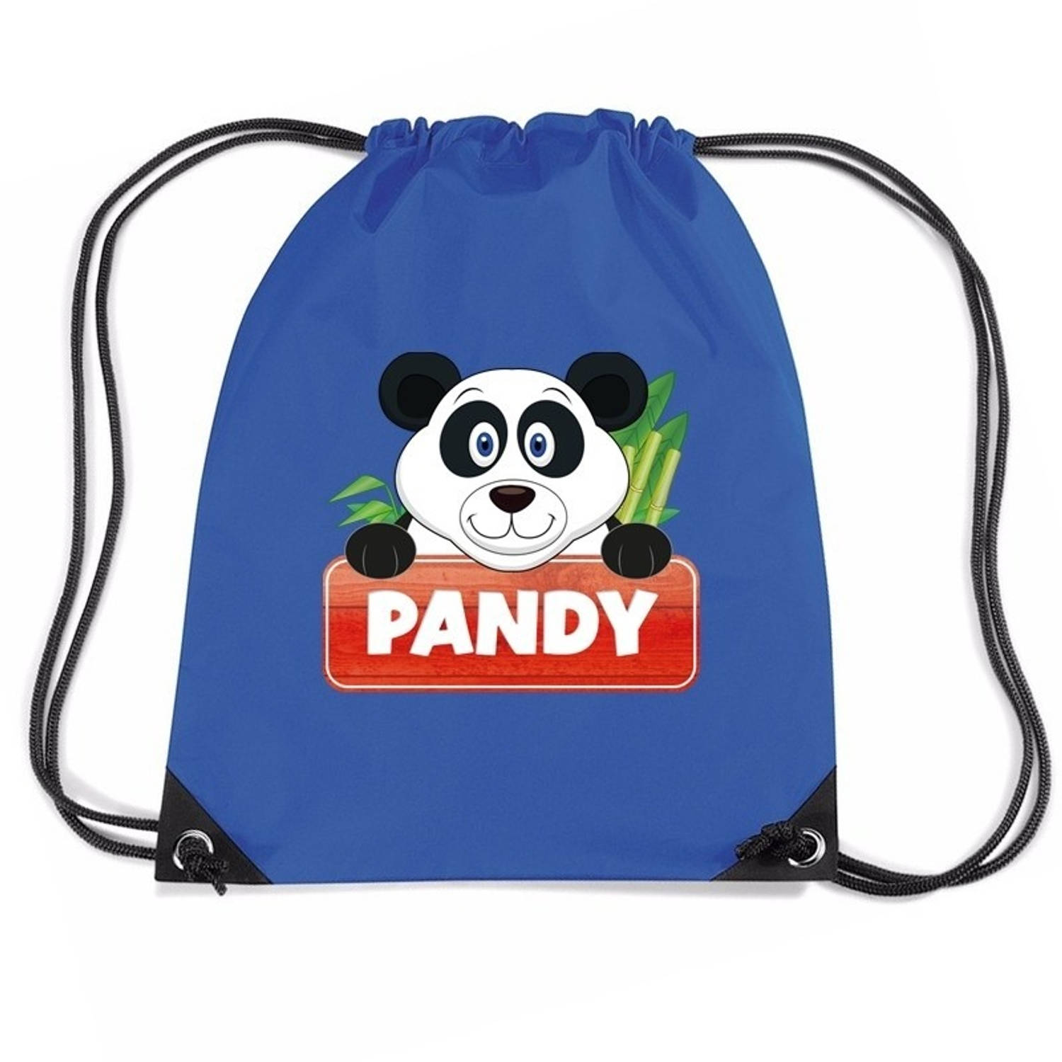 Bellatio Decorations Pandy De Panda Rijgkoord Rugtas / Gymtas 11 Liter - Voor Kinderen - Blauw