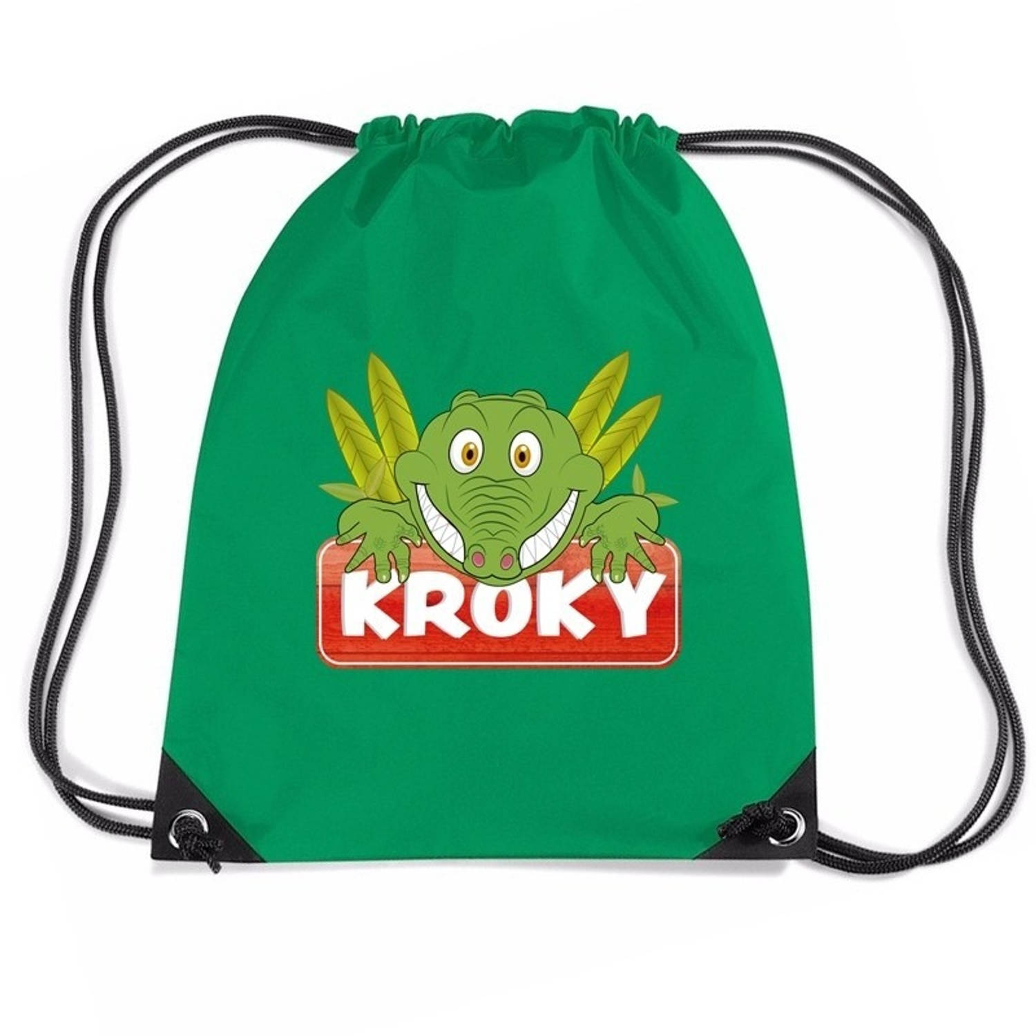 Bellatio Decorations Kroky De Krokodil Rijgkoord Rugtas / Gymtas - Groen - 11 Liter - Voor Kinderen - Blauw