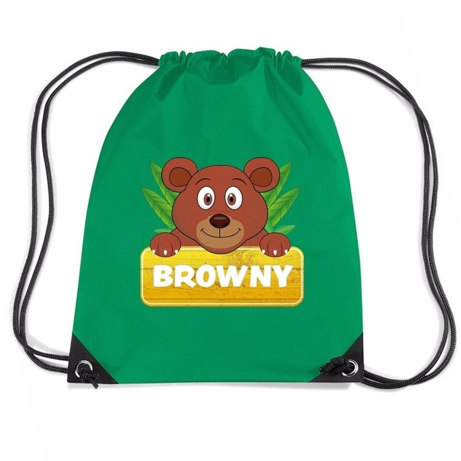 Bellatio Decorations Browny De Beer Rijgkoord Rugtas / Gymtas - Groen - 11 Liter - Voor Kinderen - Blauw