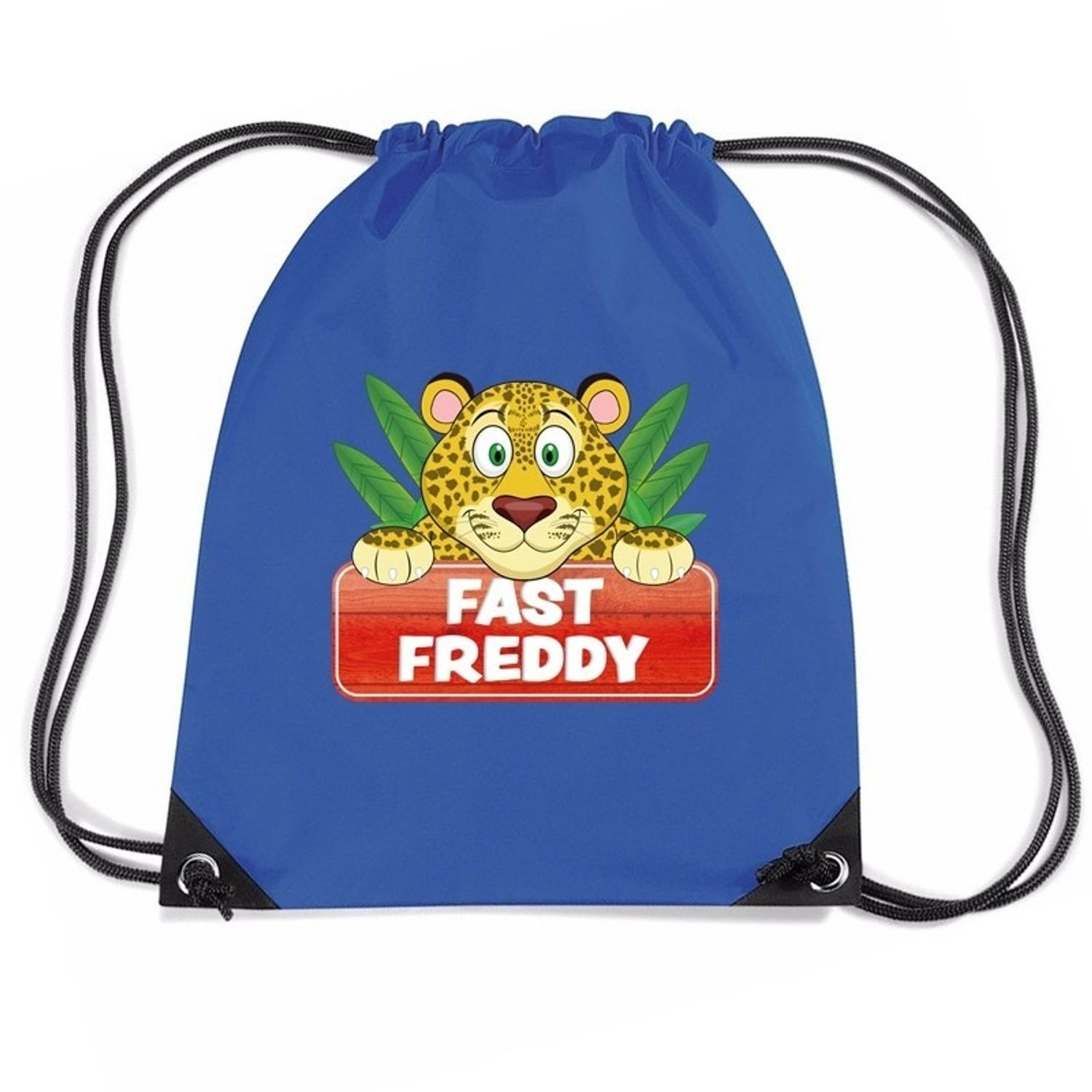 Bellatio Decorations Fast Freddy Het Luipaard Rijgkoord Rugtas / Gymtas 11 Liter - Voor Kinderen - Blauw