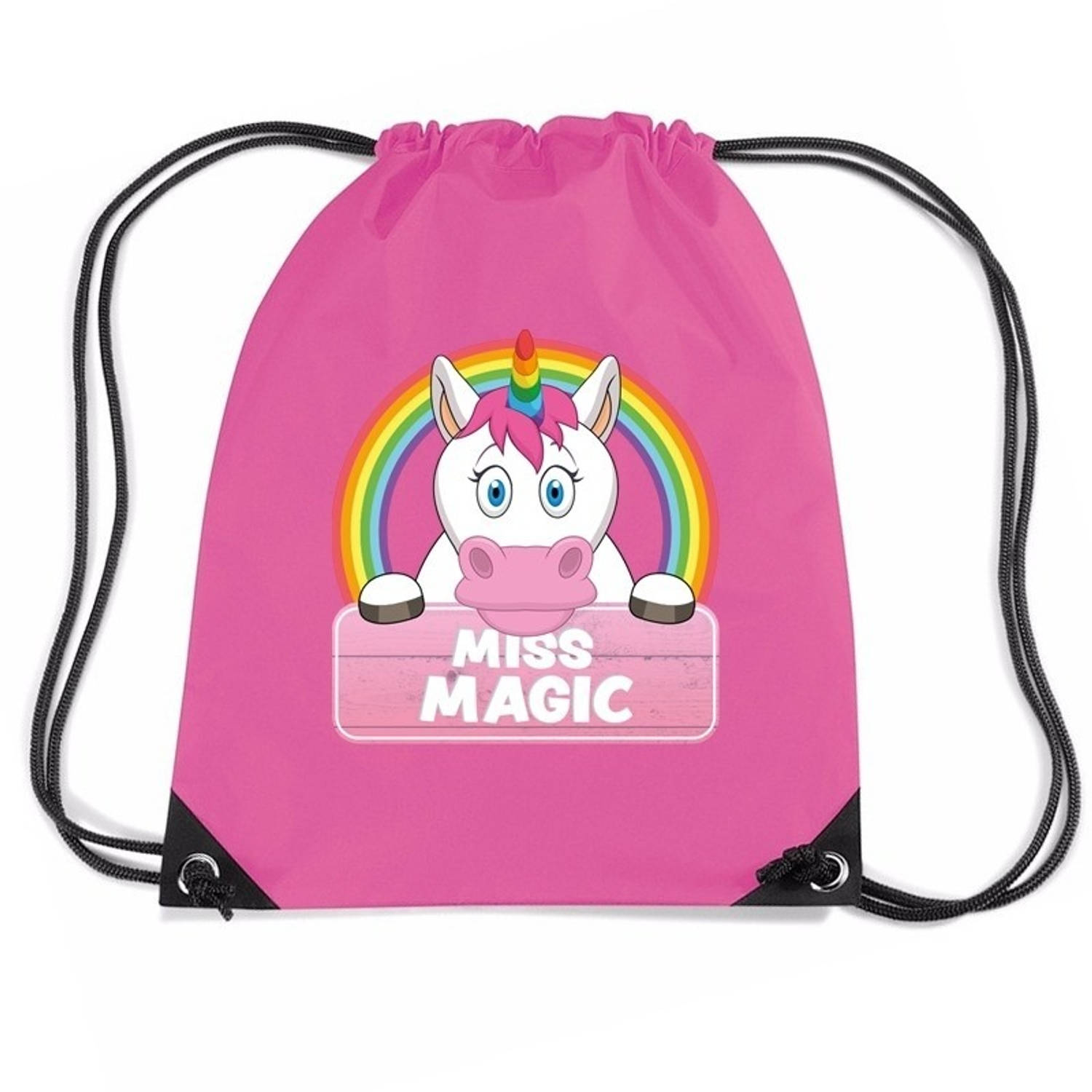 Bellatio Decorations Eenhoorn Miss Magic Rijgkoord Rugtas / Gymtas 11 Liter - Voor Kinderen - Roze