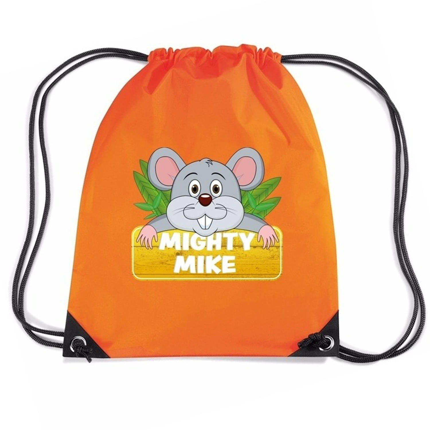 Bellatio Decorations Muis Mighty Mike Rijgkoord Rugtas / Gymtas 11 Liter - Voor Kinderen - Oranje