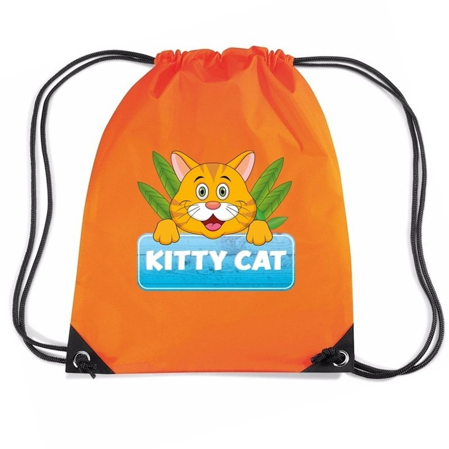 Bellatio Decorations Kitty Cat Katten Rijgkoord Rugtas / Gymtas 11 Liter - Voor Kinderen - Oranje