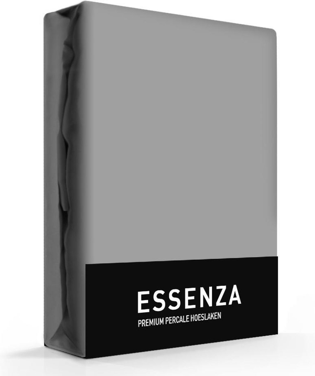 Essenza Premium Percale Katoen Hoeslaken Extra Hoog - 100% Percale Katoen - Lits-jumeaux (180x200 Cm) - Steel Grey - Grijs