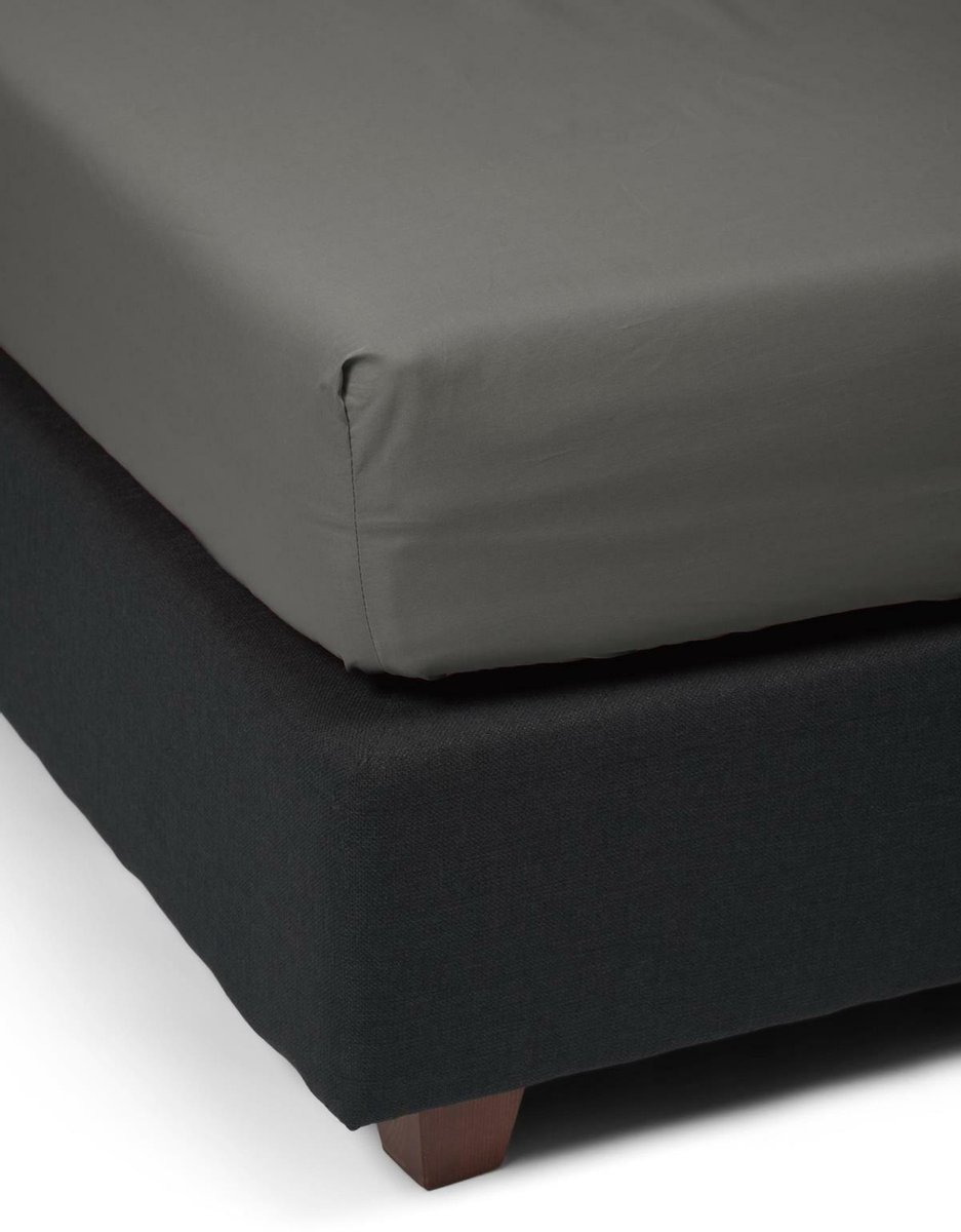 Essenza Premium Percale Katoen Hoeslaken Extra Hoog - 100% Percale Katoen - Lits-jumeaux (160x200 Cm) - Steel Grey - Grijs