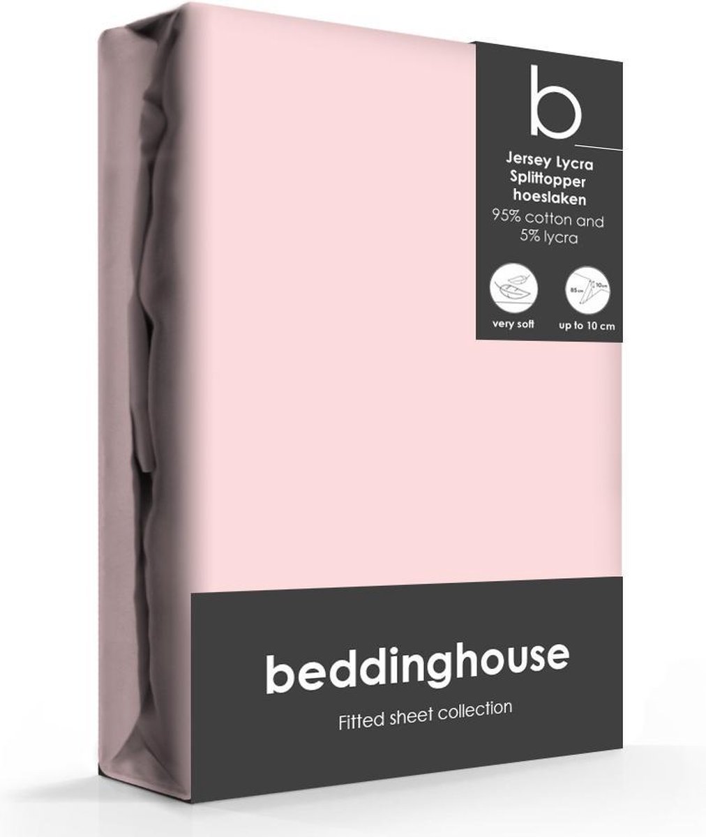 Beddinghouse Jersey Lycra Split-topper Hoeslaken - 95% Gebreide Katoen - 5% Lycra - Lits-jumeaux (180x200/220 Cm) - - Roze