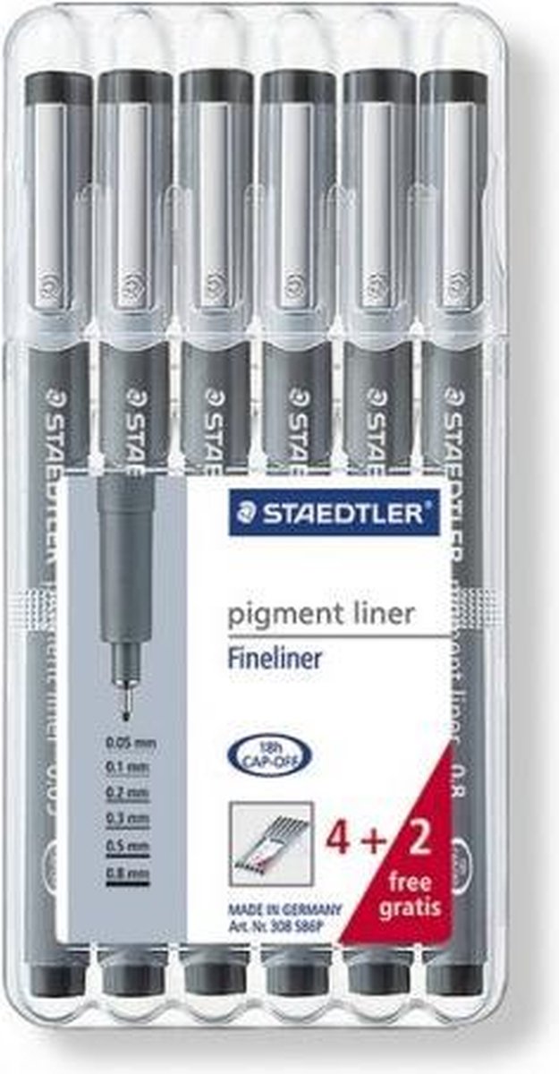 Staedtler Fineliner Pigment Liner Etui Van 4 + 2 - Wit