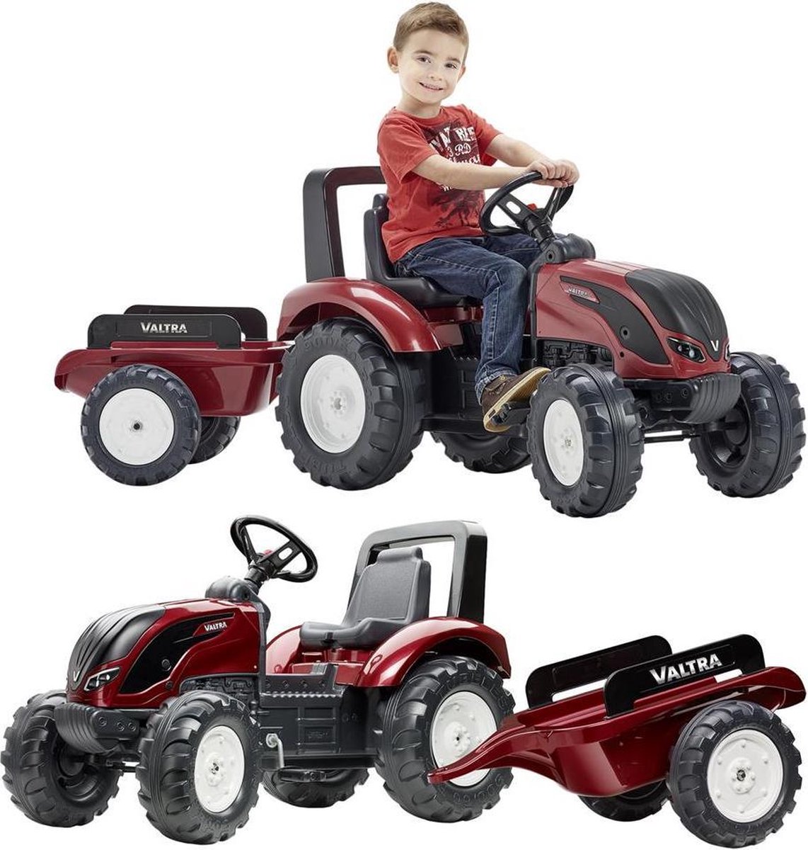 Falk Traptractor Met Aanhanger Valtra S4 162 Cm Donkerrood