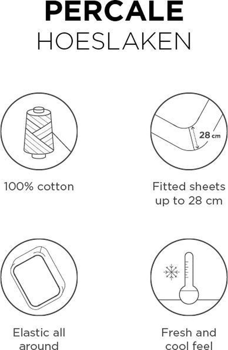 Beddinghouse Percale Katoen Hoeslaken - 100% Percale Katoen - 2-persoons (140x210/220 Cm) - Black - Zwart