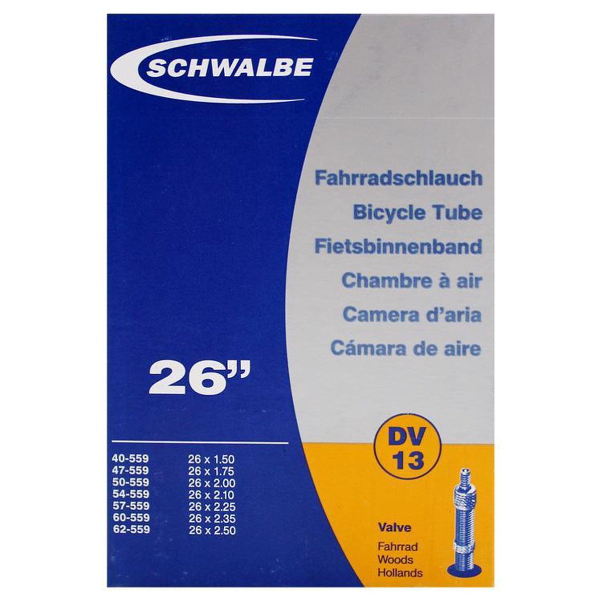 Schwalbe Binnenband 26 X 1.50/2.40 Inch (40/62-559) Dv 40 Mm - Zwart