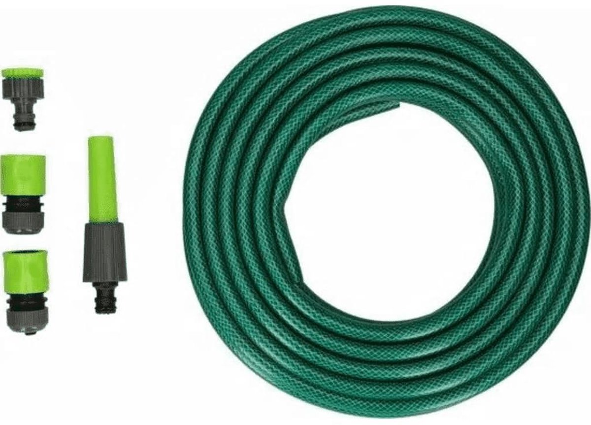 Kinzo Garden Tuinslang - 15m - Diameter 1,4cm - 3 Lagen - Incl. Sproeistuk En 3 Koppelstukken - Groen