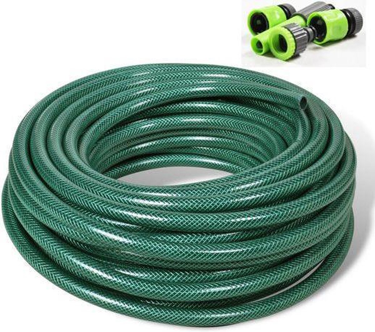 Kinzo Garden Tuinslang - 15m - Diameter 1,4cm - 3 Lagen - Incl. Sproeistuk En 3 Koppelstukken - Groen