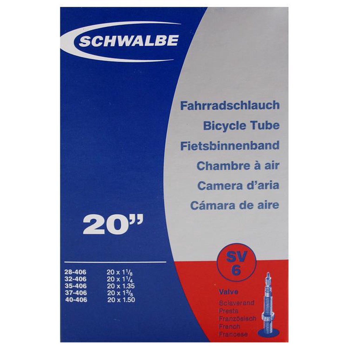 Schwalbe Binnenband 20 X 1 1/8-1.50 (28/40-406) Sv6 Fv 40 Mm - Zwart