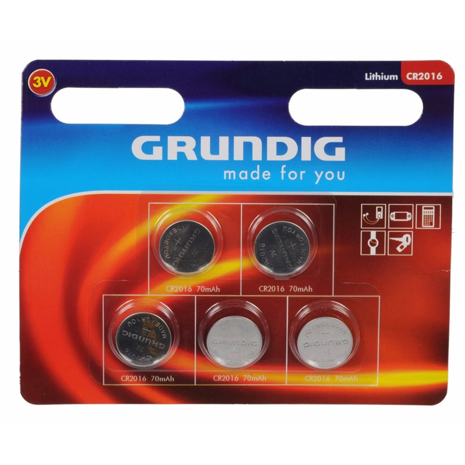 Grundig 5x Knoopcel Batterijen Cr2016 - 3v - Lithium - Knoopcelbatterijen / Knoopbatterijen