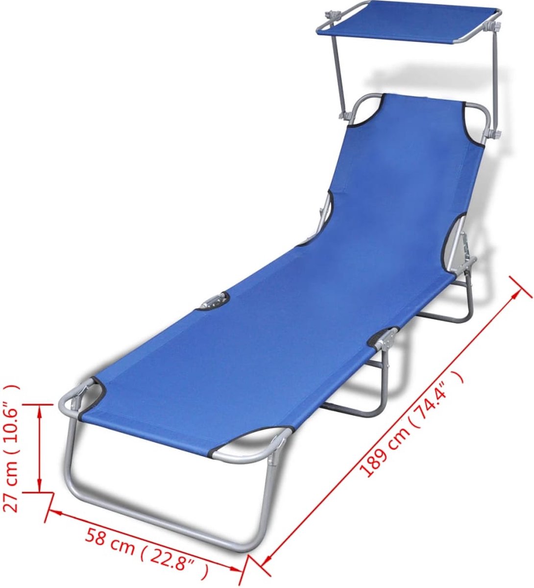 Vidaxl Ligbed Inklapbaar Met Luifel Staal En Stof - Blauw