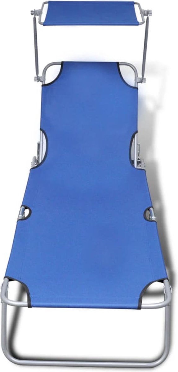 Vidaxl Ligbed Inklapbaar Met Luifel Staal En Stof - Blauw