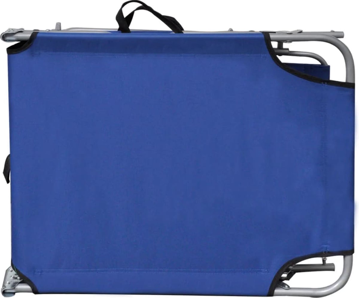 Vidaxl Ligbed Inklapbaar Met Luifel Staal En Stof - Blauw