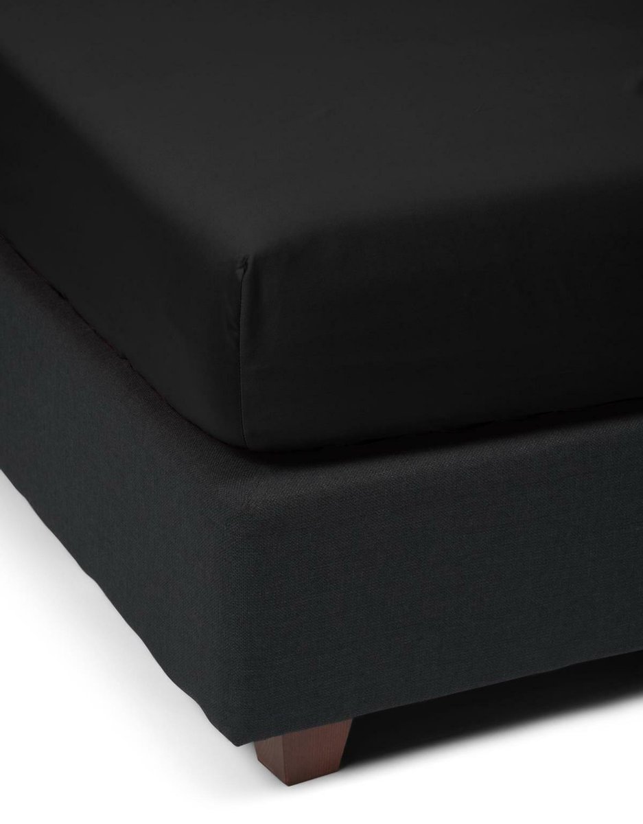 Essenza Satin Hoeslaken - 100% Katoen-satijn - 1-persoons (80x200 Cm) - Black - Zwart