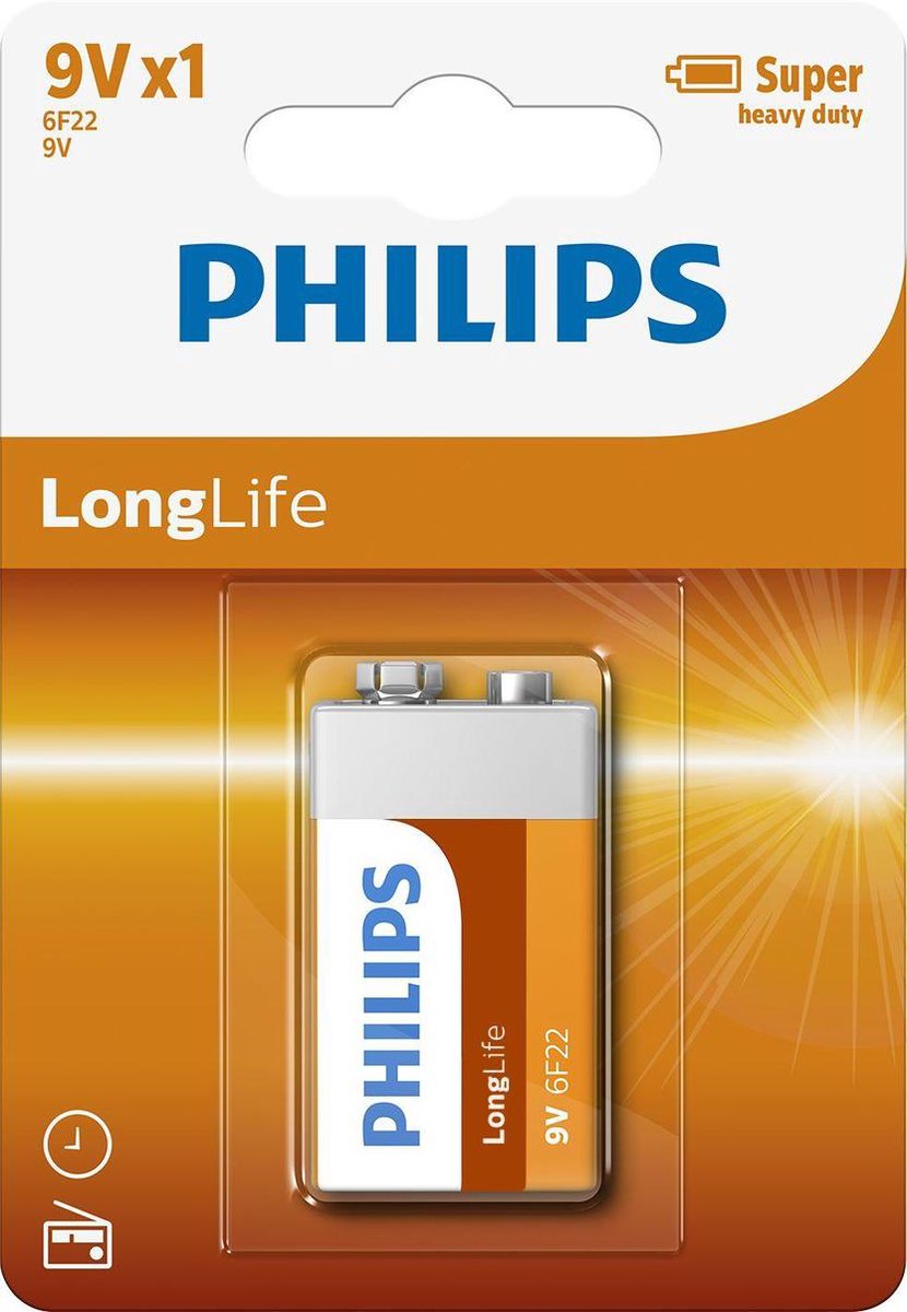 Philips Batterij 6f22 Longlife 9v Per Stuk