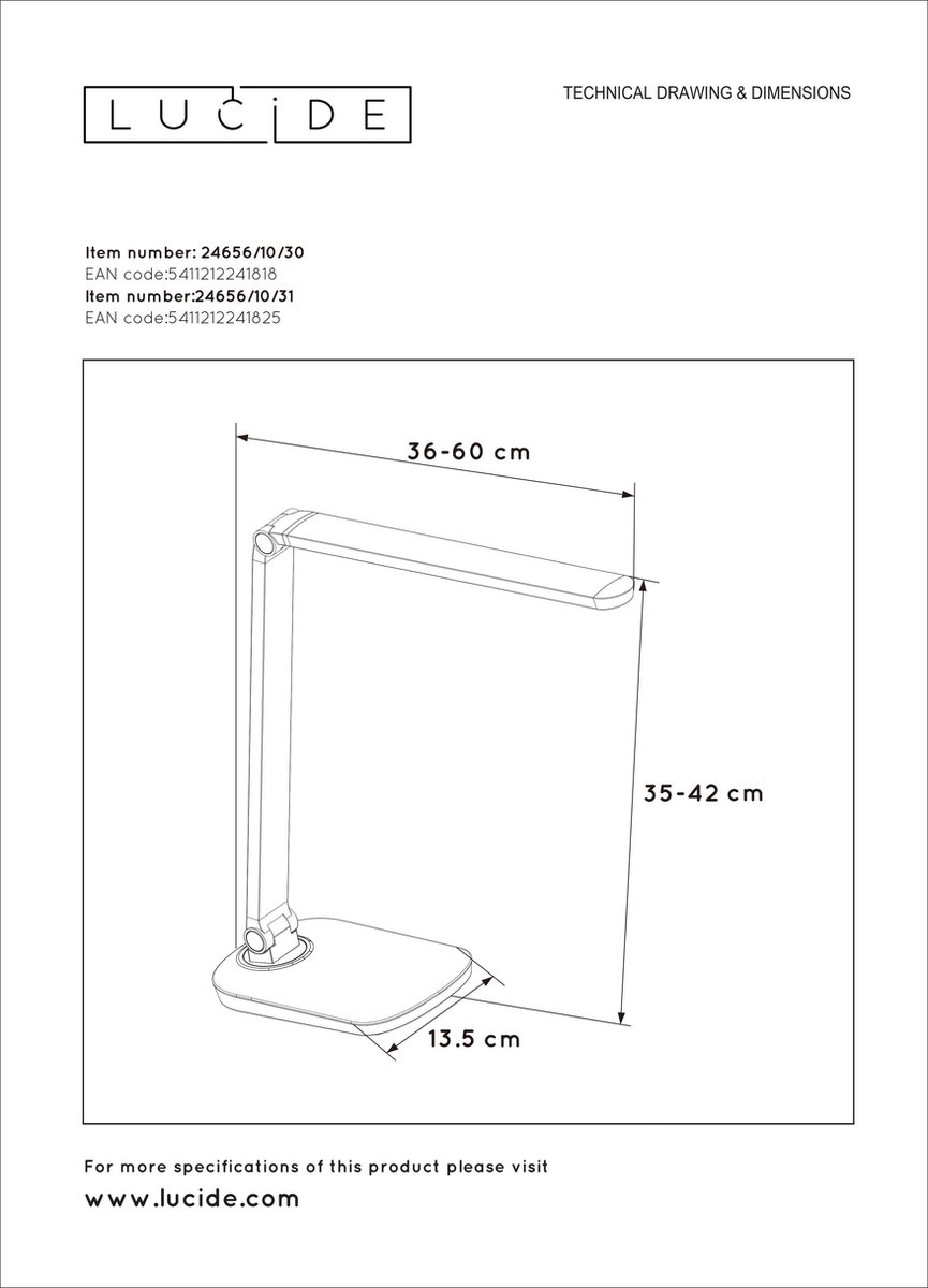 Lucide Vario Led - Bureaulamp - Led Dimb. - 1x8w 2700k - - Wit