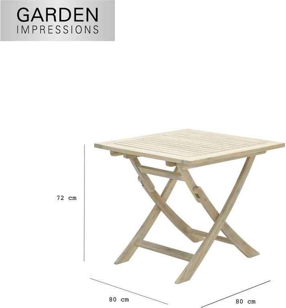 Garden Impressions Kent vouwtafel 80x80xH72 acacia white wash - Bruin