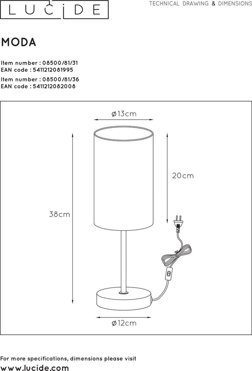 Lucide - Moda Tafellamp 13cm - - Wit