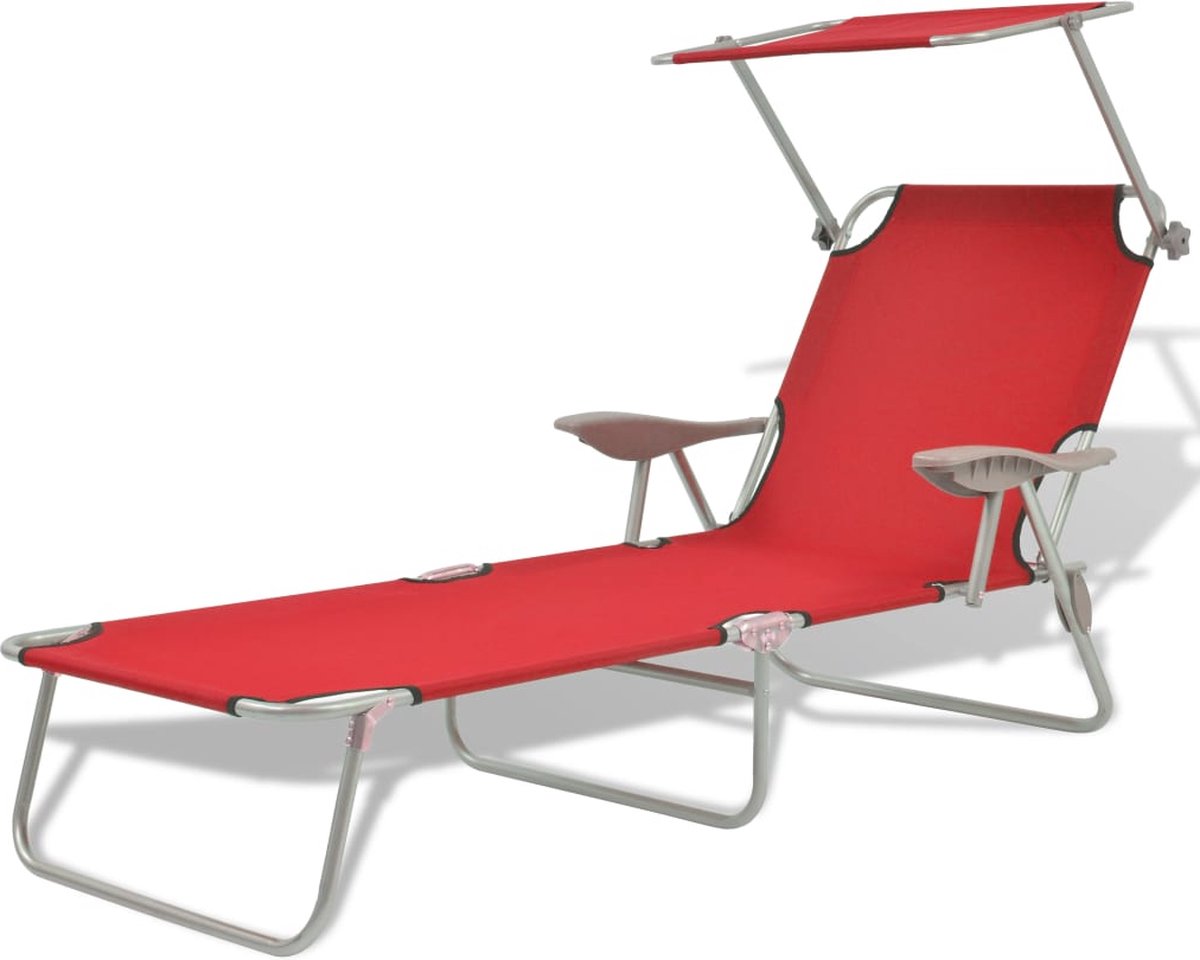 Vidaxl Ligbed Met Luifel 58x189x27 Cm Staal - Rood